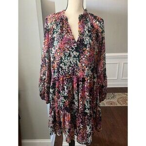 Vince Camuto Three Tier Mini Dress Multicolor Floral Babydoll Women's Size M